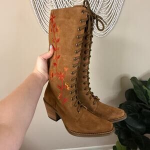 DINGO New Lace Up Embroidered Suede Cowboy Boots 7